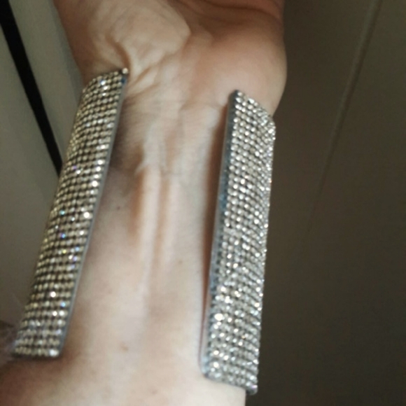 White Austrian Crystal Silvertone Cuff - Picture 3 of 4